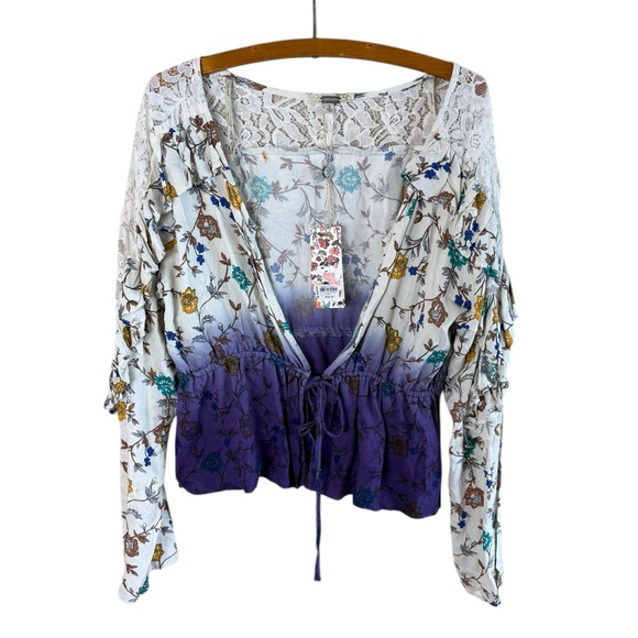 Gimmicks by Buckle Women’s Sz Large Purple Ombre Pleated Ruffle Kimono New NWT - Picture 1 of 11